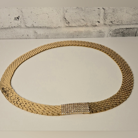 Accessories - 80s Vintage Gold Metal Mesh Belt w/ Rhinestone Buckle Disco Glam